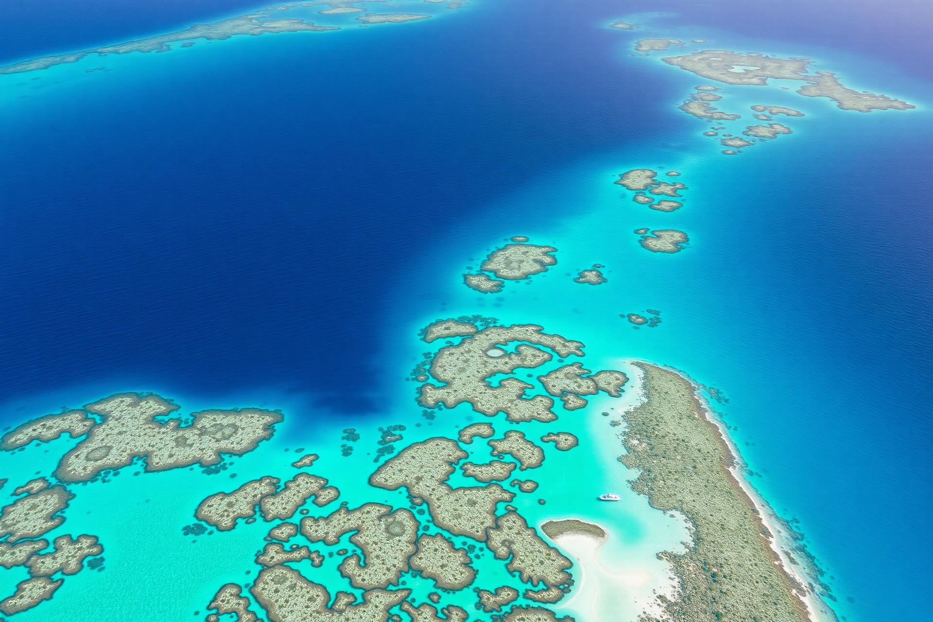 Sailaway catamaran cruising over the Great Barrier Reef, Queensland, Australia